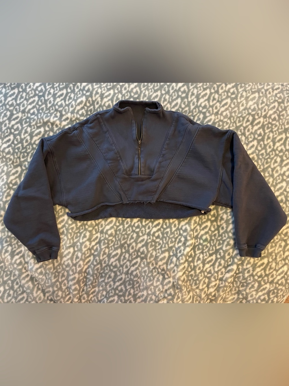 Joah Brown Deep Blue Cropped Half-Zip Sweatshirt